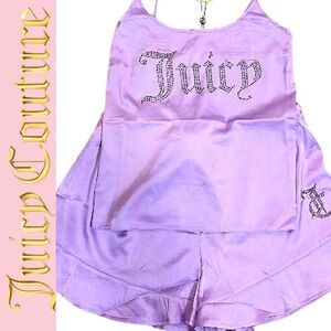 Juicy Couture Purple Rhinestone Logo Satin Cami & Short PJ Set